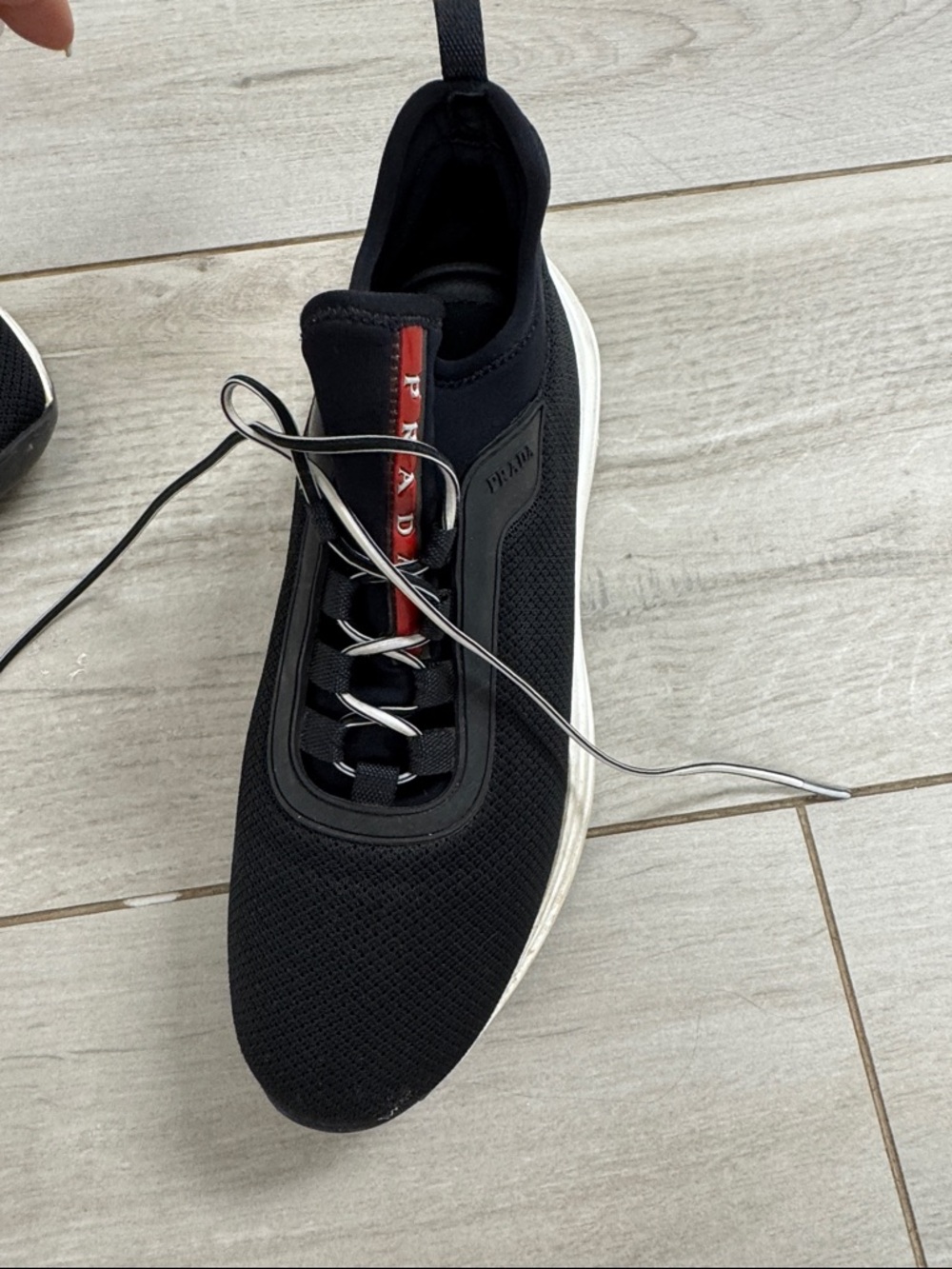 Prada Black Mesh Platform Lace-Up Sneakers with White Sole - Picture 3 of 7